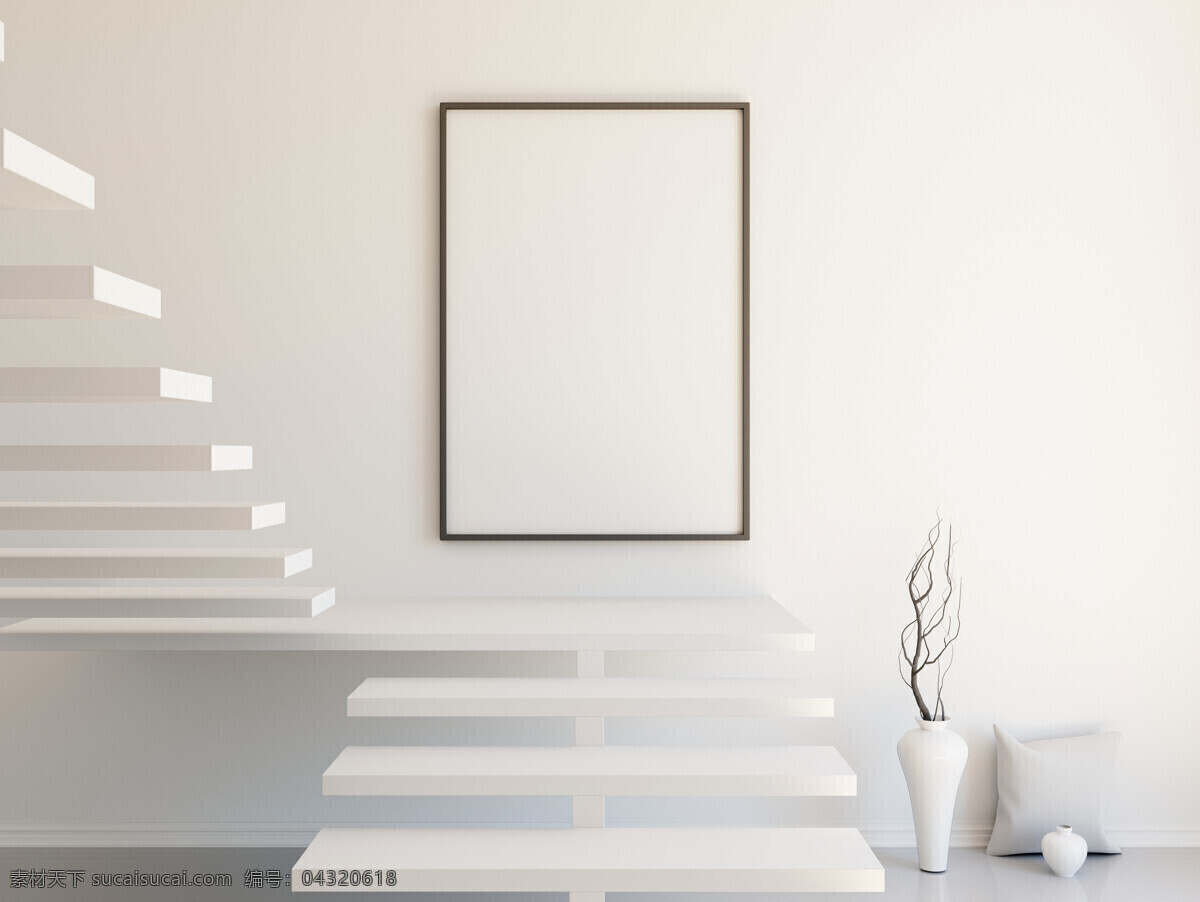唯美 3d 立体 家居装饰 相框 空白 空白相框 绿色植物 现代 简约 爬梯 摄影模板 相框模板