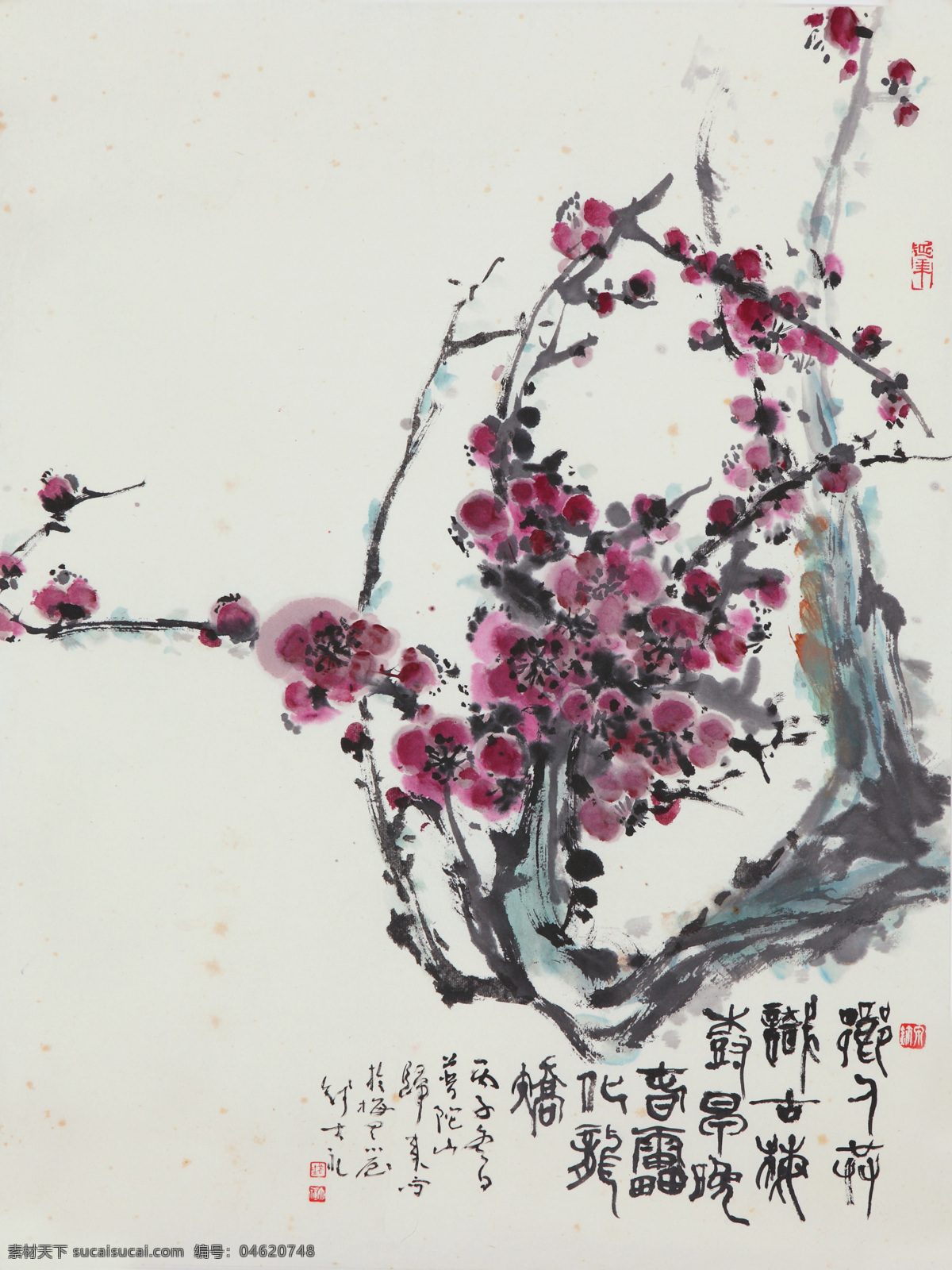 古梅 花开 刺绣 红梅 室内装饰设计 中国画 写意花卉画 钱大礼作品 工艺美术 平面广告 装饰设计 文化艺术