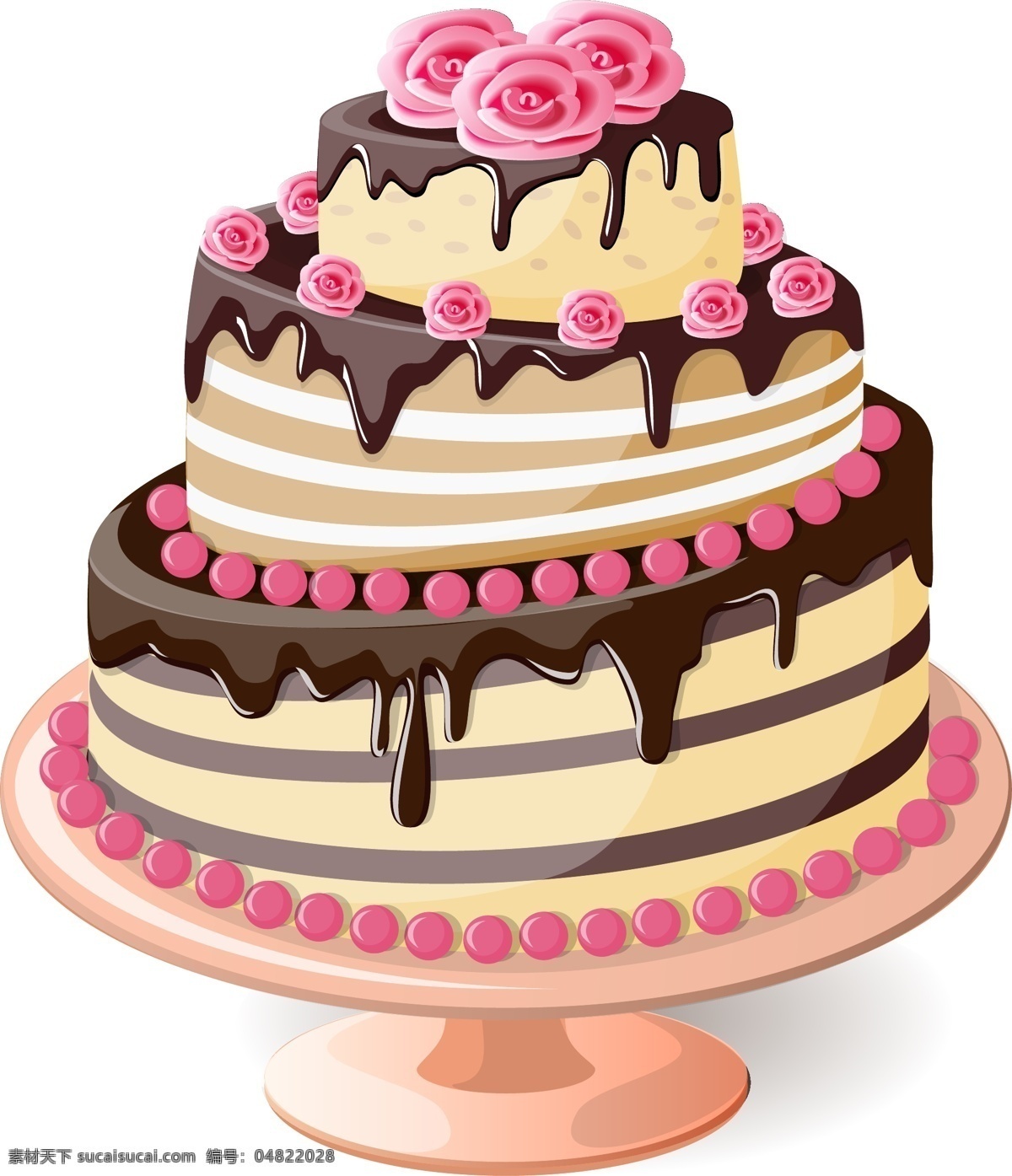 矢量 彩色 蛋糕 元素 手绘 彩色花朵 巧克力蛋糕 生日 ai元素 免扣元素