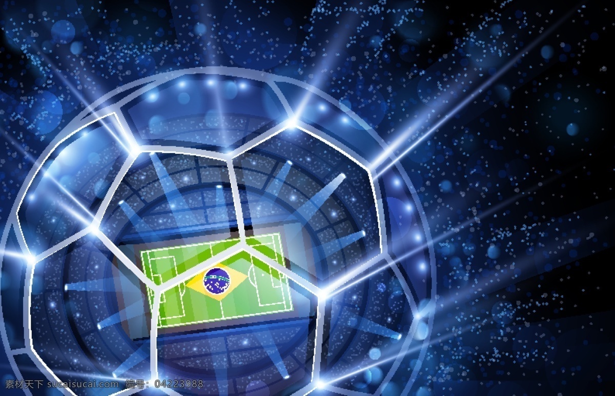 梦幻 世界杯 赛场 背景 矢量 足球 巴西 聚光灯 足球场 矢量图 格式 其他矢量图