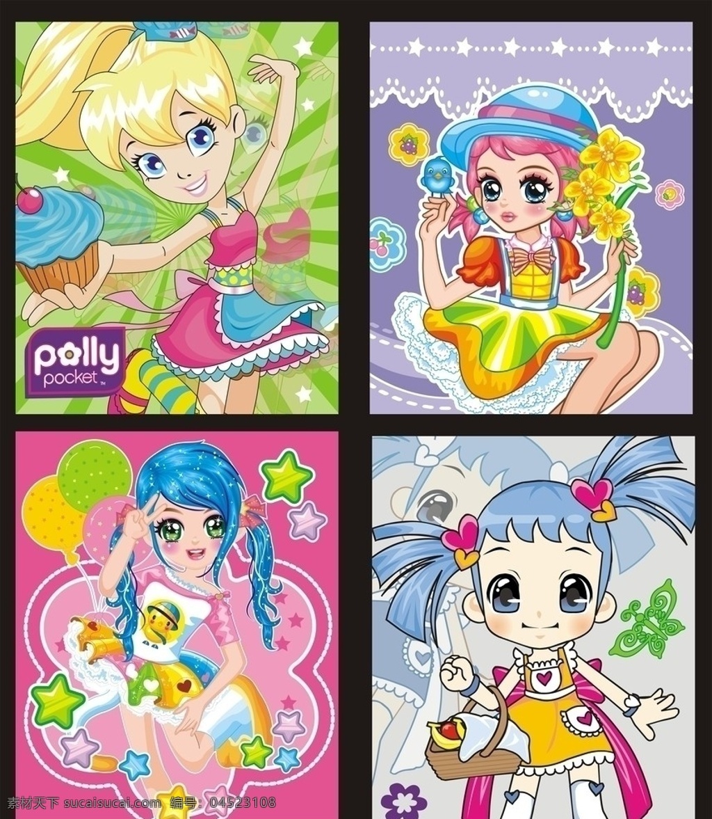 可爱 女孩 作业本 小女孩 花 星星 蝴蝶 蛋糕 气球 polly 卡通设计 矢量