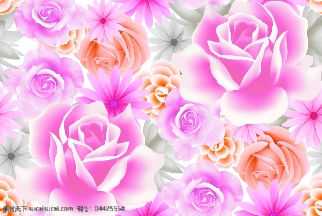 粉玫瑰 数码印花 花儿 花朵 玫瑰 大花