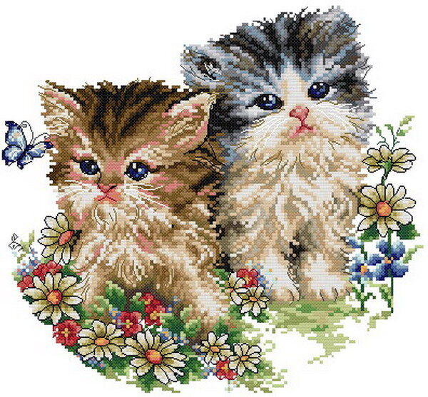 两 只 可爱 小猫 十字绣 猫咪 图纸 十字绣猫咪 重绘 装饰素材