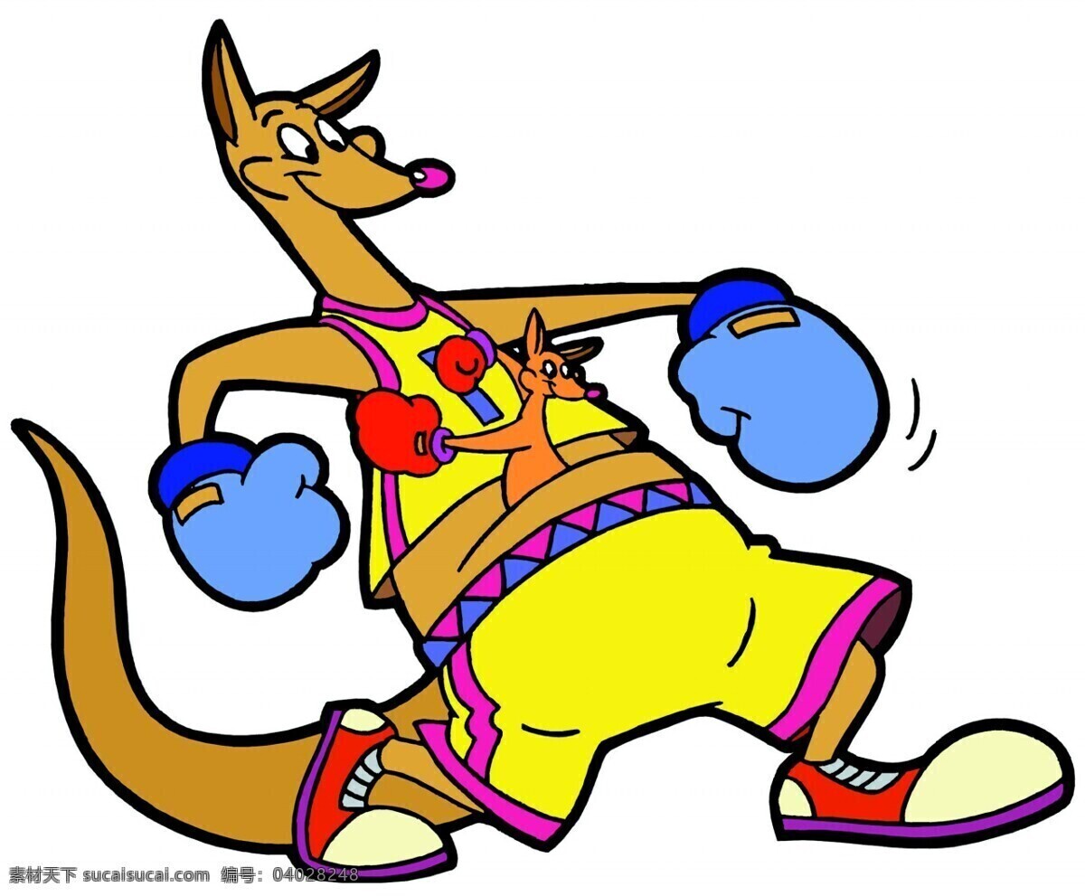 袋鼠 拳击 儿童绘画素材 卡通小动物 袋鼠拳击图片 卡通 图画 动物 造型 动漫 可爱