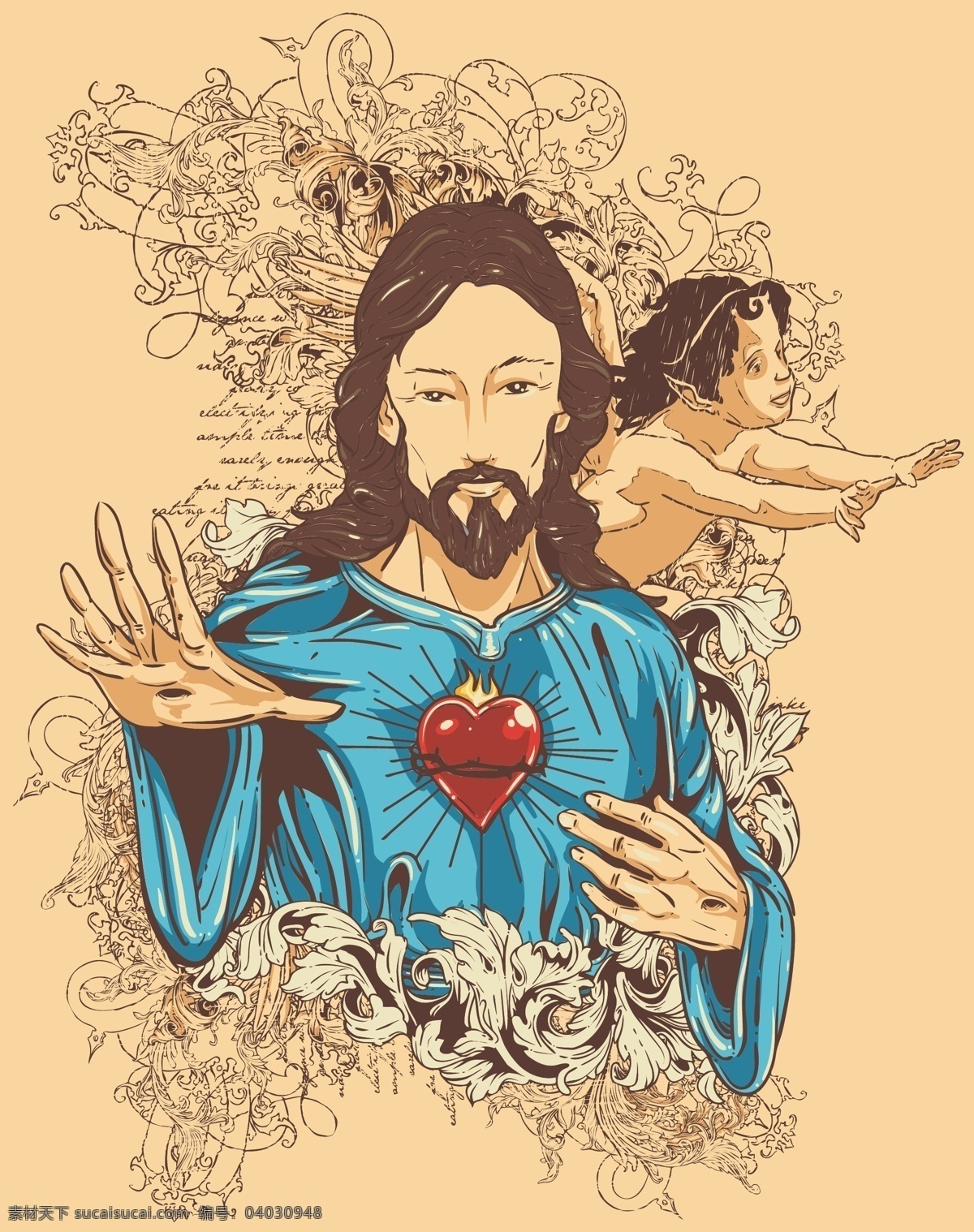 通 基督徒 创意素材 创意图案 红心 圣徒 心的束缚 花边背景素材 t恤图 案 矢量图 其他矢量图