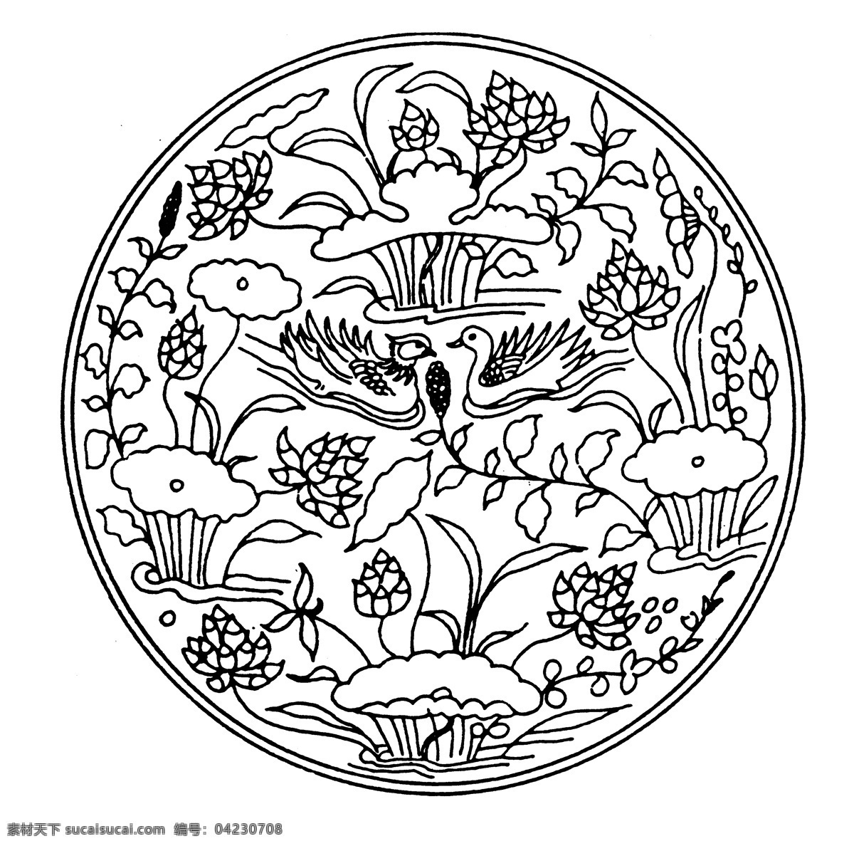 花鸟图案 元明时代图案 中国 传统 图案 设计素材 装饰图案 书画美术 白色