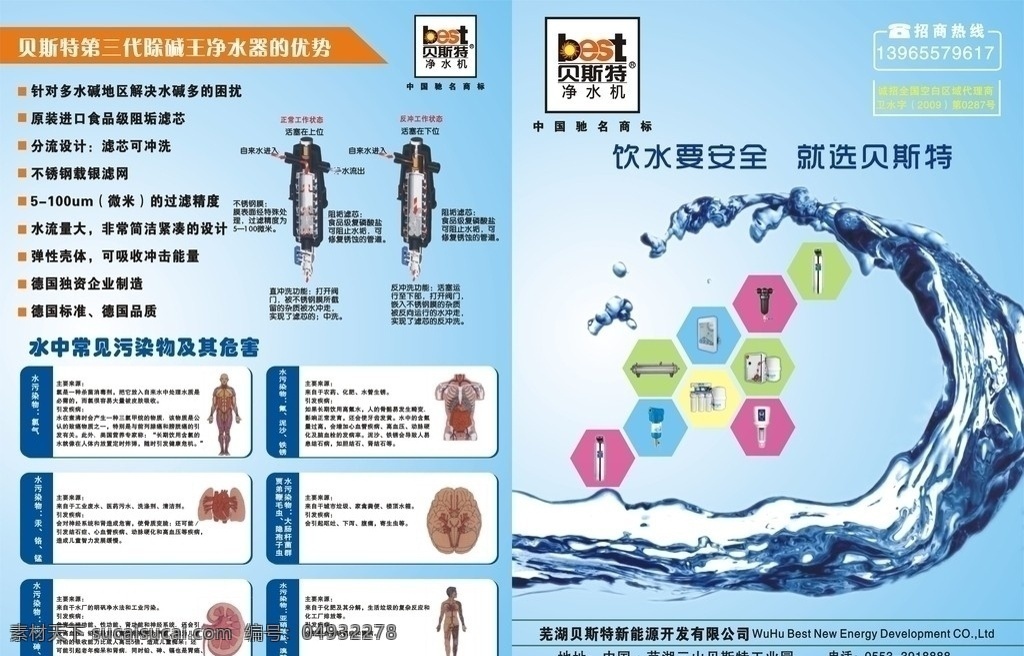 贝斯特 饮水要安全 就选贝斯特 贝斯特标志 人物内脏图 水纹 菱形图 三代 碱 王 净水器 优势 dm宣传单 矢量