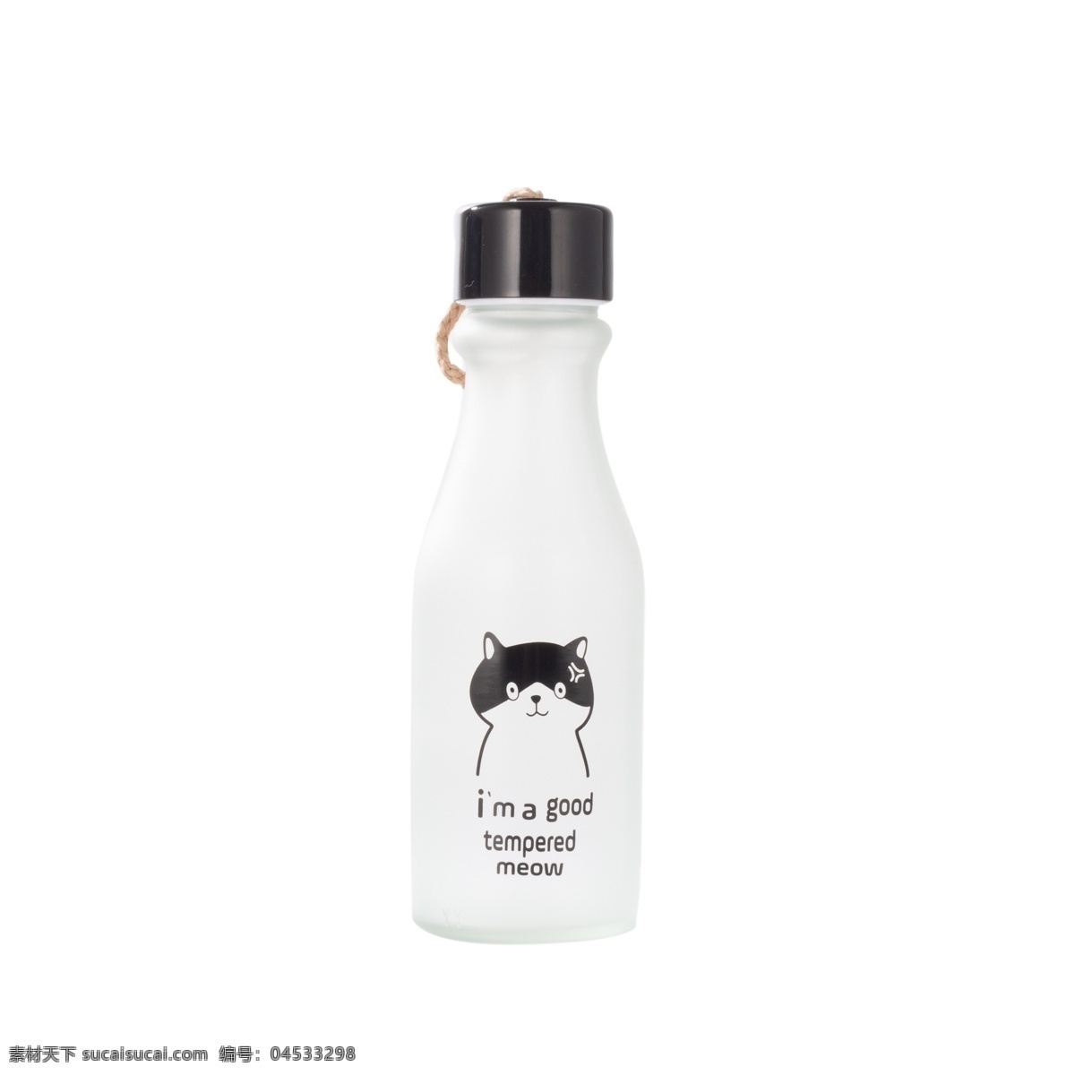 白色 可爱 饮料 瓶子 元素 创意 小黑猫 耳朵 光泽 质感 装饰 纹理 闪光 瓶盖 味道 鼻子 绳子 悬挂