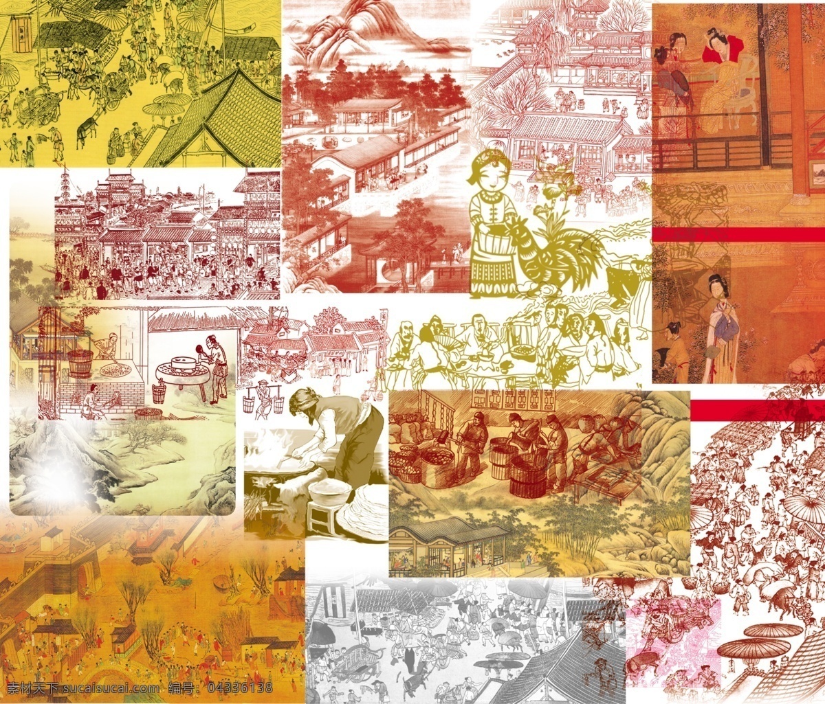 江南风景 风景线稿 江南底纹 风景画 绘画线描 国画素材 文化艺术 绘画书法