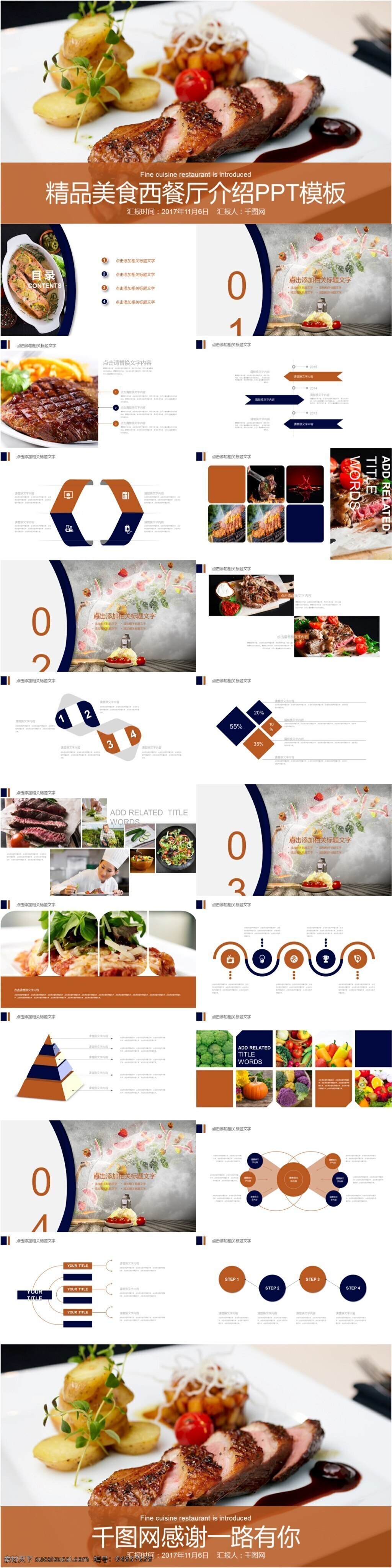 欧美 风 精品 美食 西餐厅 介绍 模板 通用 实用 推荐 ppt模板 精美 餐厅介绍