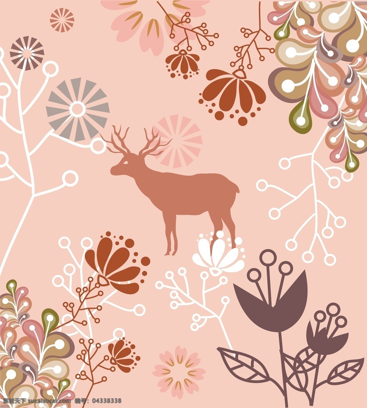粉红色 小羊 植物 动物 清新 底纹 背景 清新底纹 树 叶 矢量树 叶子 矢量叶子