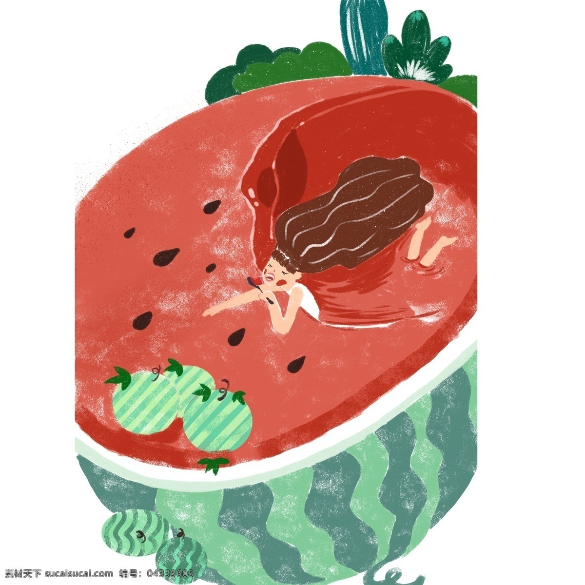 彩色 圆弧 创意 西瓜 食物 元素 美食 味道 吃的 纹理 长发 青春 夏季水果