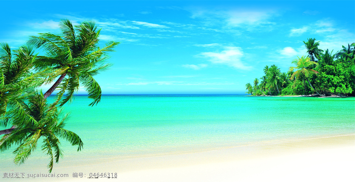 大海 风景 海景 海洋 蓝天海滩 天空 夏天 蓝天 白云 海天 椰树 湛蓝海天椰树 秀丽 云彩 小海湾 小岛 椰子树 自然景观 自然风景 psd源文件