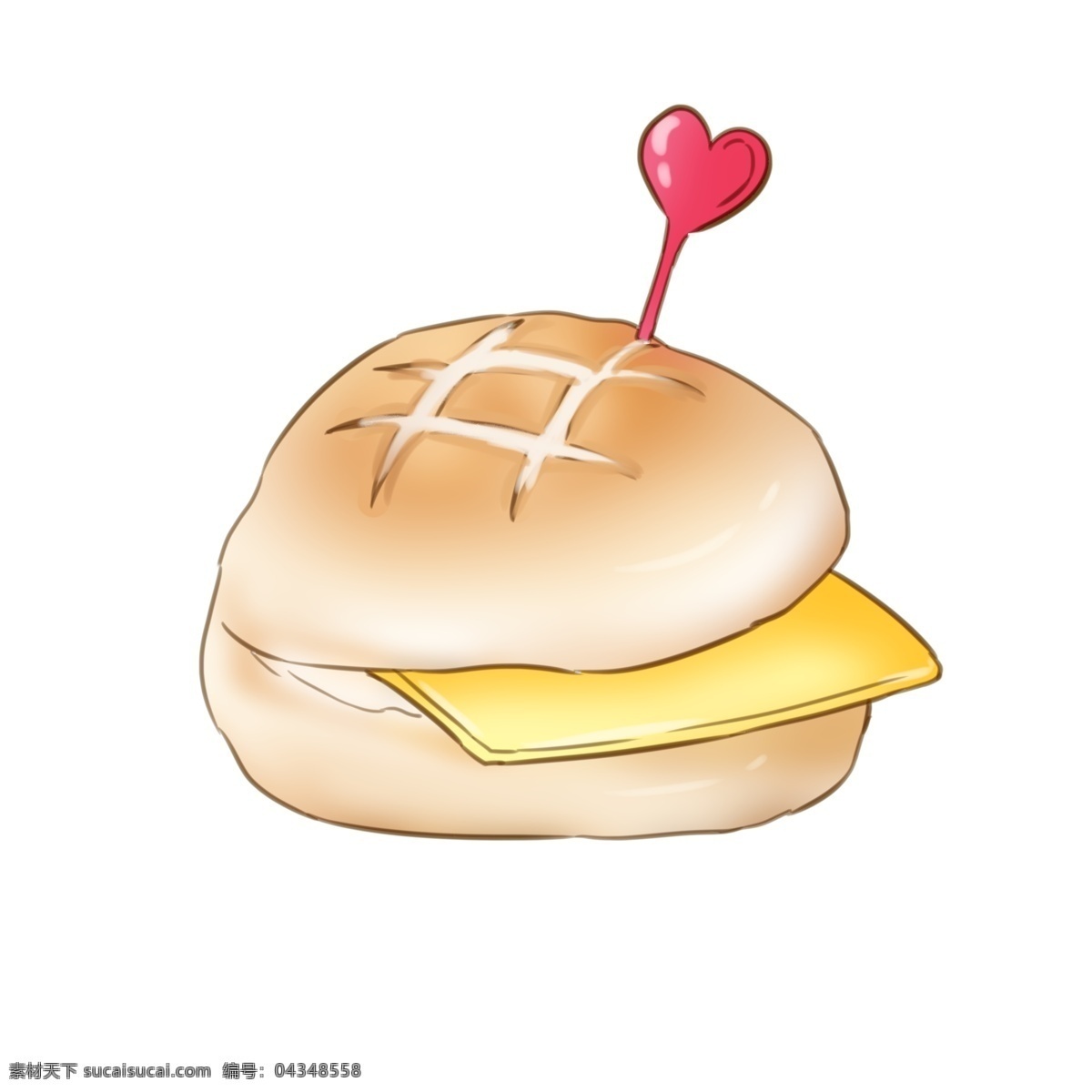 黄色 面包 菠萝 油 插图 立体心形 红色心形 黄色面包 面包插图 装饰面包 夹心面包 菠萝油面包 图案设计