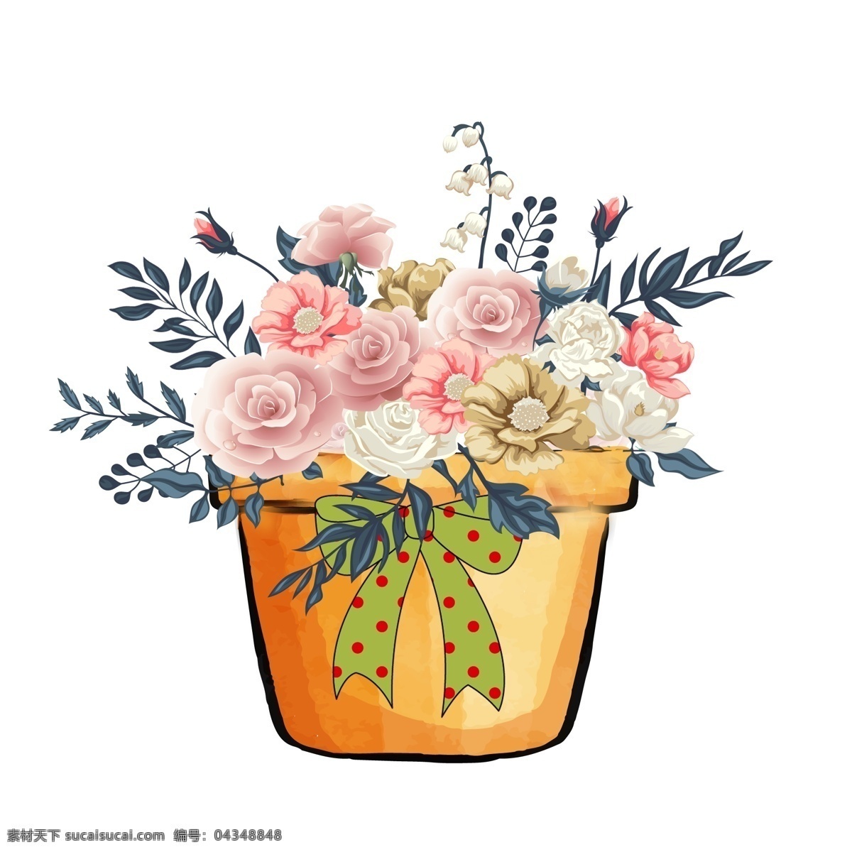 大卫 奥斯汀 花园 玫瑰 盆花 花园玫瑰 大卫奥斯汀 铃兰 盆 蝴蝶结 瓶花 装饰图案