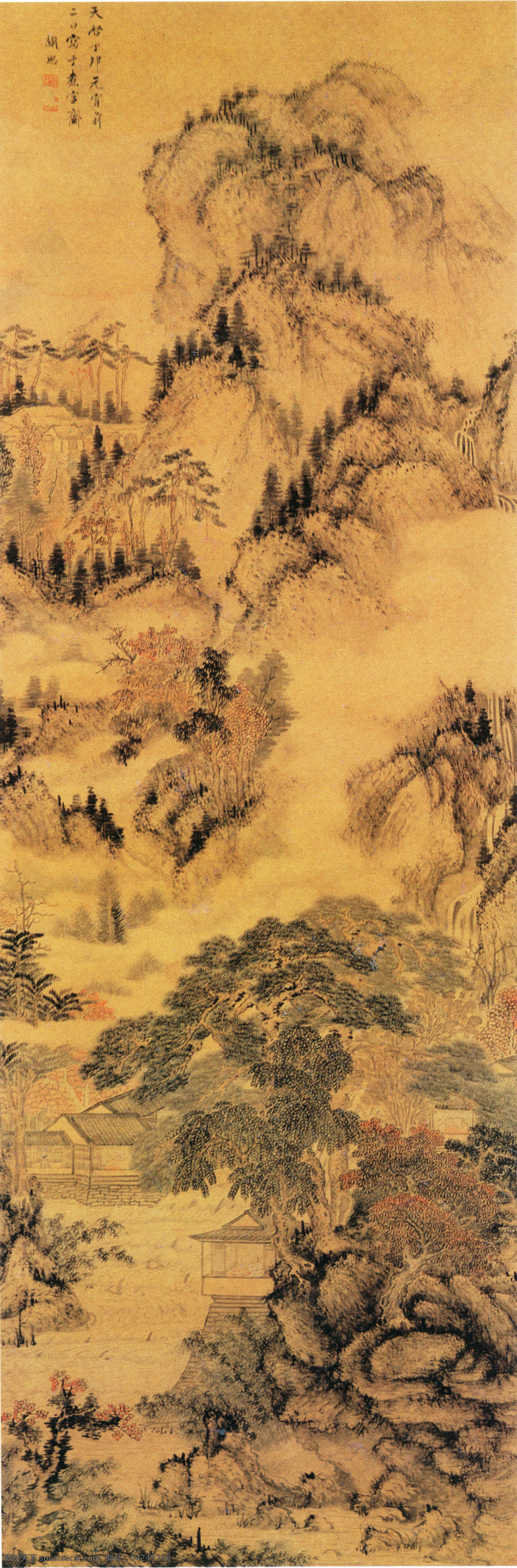 国画 国画艺术 中国风 山崖 印章 诗画 迎客松 槐树 文化画 中国画 水墨画 水墨 绘画书法 文化艺术