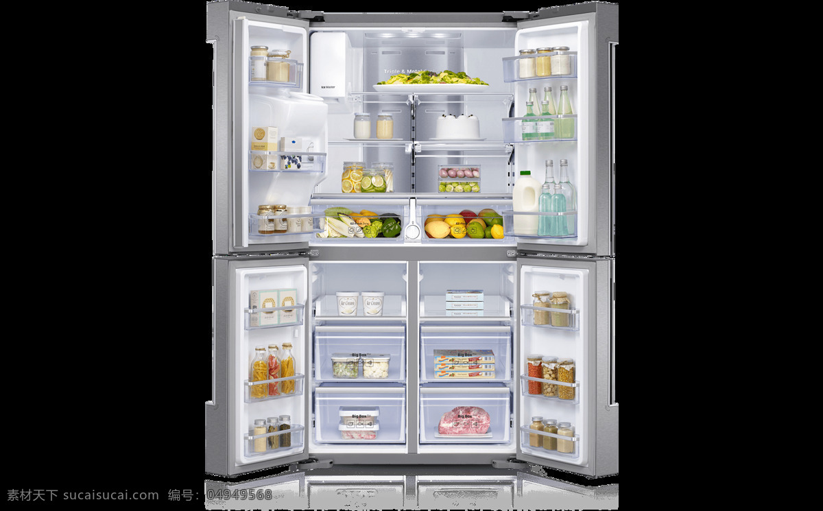png元素 冰箱 电器 家电 免抠元素 透明素材 银灰色 双 开门 元素