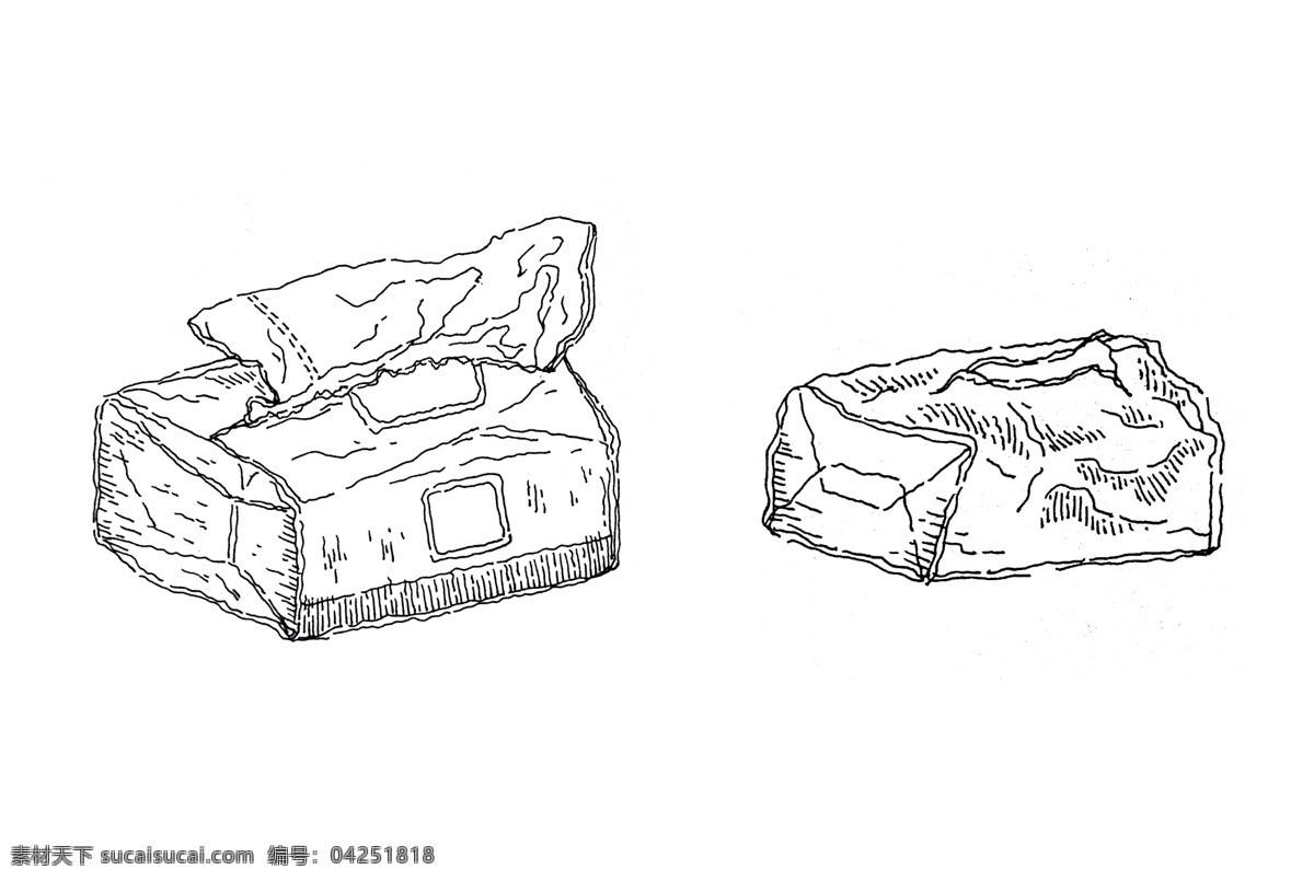 黑白 线条 简约 装饰 手绘 抽 纸 简笔画 写实 卡通 断线 抽纸 包装 撕破 日常 生活小物件 旧物 手账