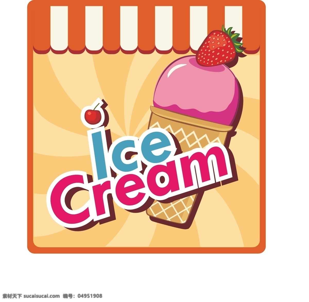 彩色 冰淇淋 标签 贴纸 图标 商用 冰激凌 橘色 可爱 甜筒 粉色
