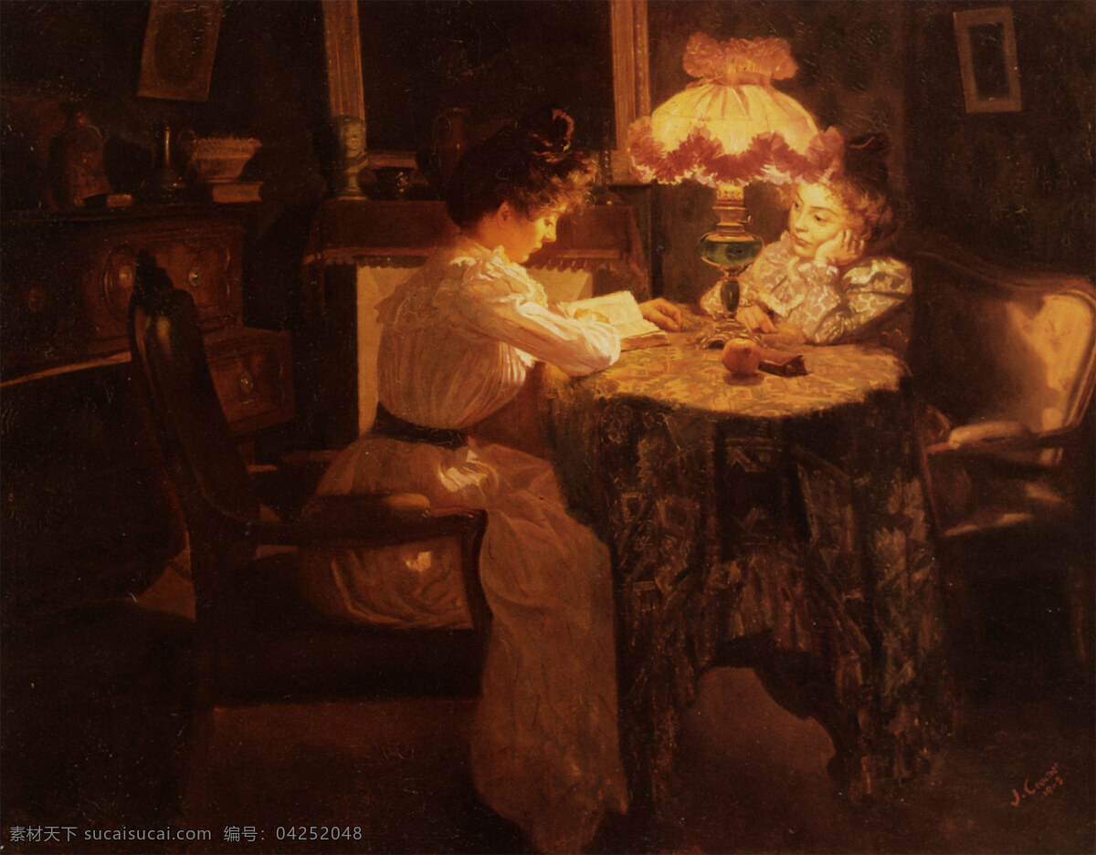 灯下阅读 肖像 女子 读书 台灯 古典 西洋画 世界名画 绘画书法 文化艺术 油画