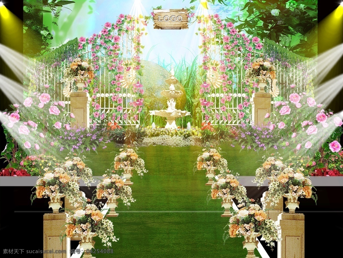 花园婚礼 婚礼效果图 欧式 花园 仪式区 清新唯美 黑色