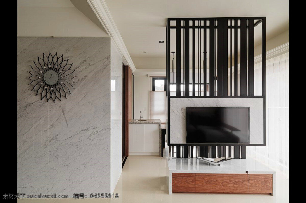 简约 客厅 木质 条纹 电视 背景 墙 装修 效果图 方形吊顶 灰色地板砖 灰色墙壁 木质电视柜
