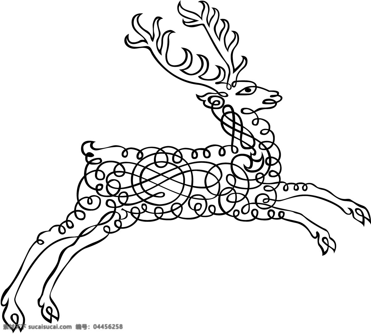绘画 风格 花饰 书法 图案矢量 鹿 生物世界 野生动物 矢量图库