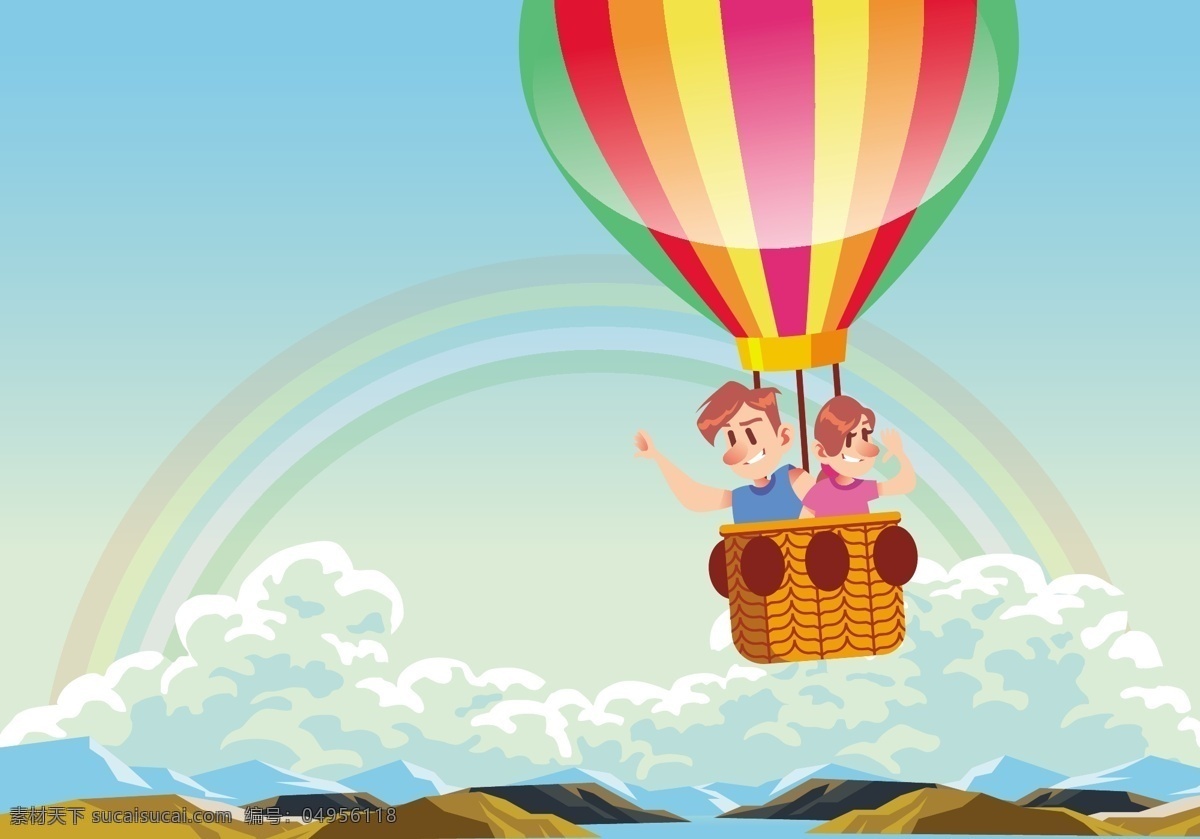 卡通 可爱 热气球 儿童 插画 手绘热气球 扁平化热气球 矢量素材 气球 儿童插画 卡通插画 孩子 彩虹 云朵