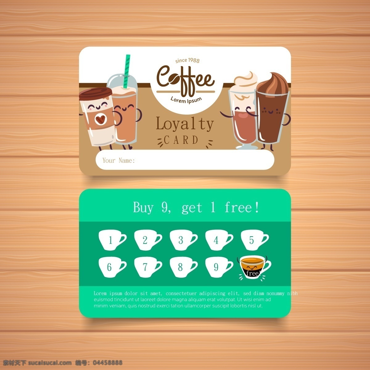 咖啡 集 点 卡 名片 集点卡 商业 颜色 q版 卡通 coffee 茶叶海报 名片卡片
