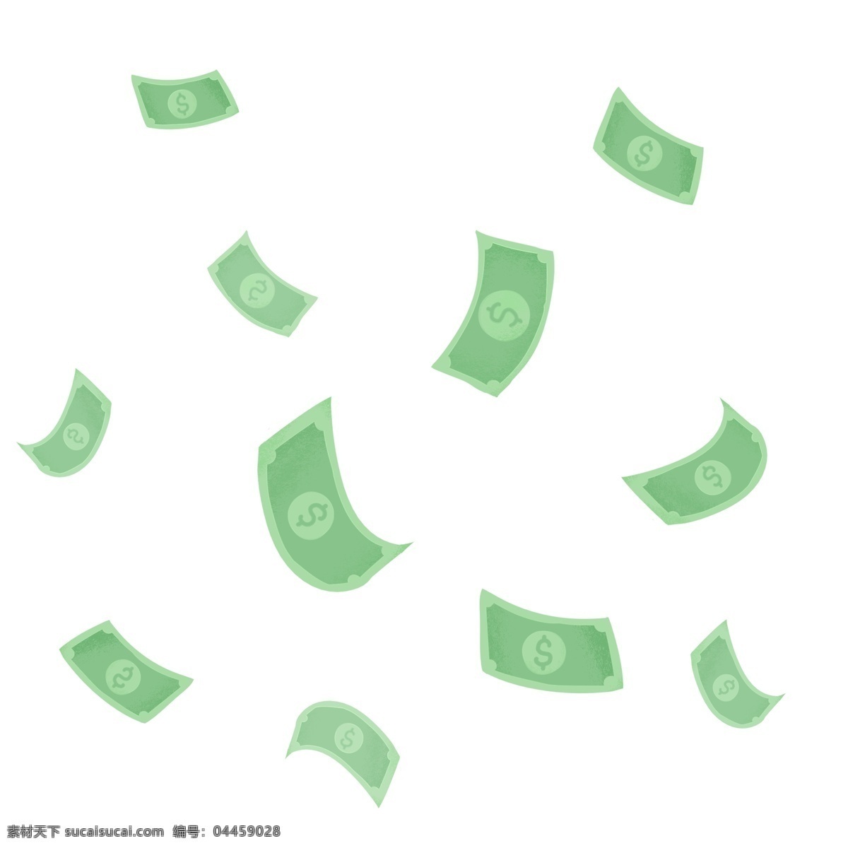 漂浮 金融 理财 纸币 手绘 卡通 电商 商务 元素 绿色 钱