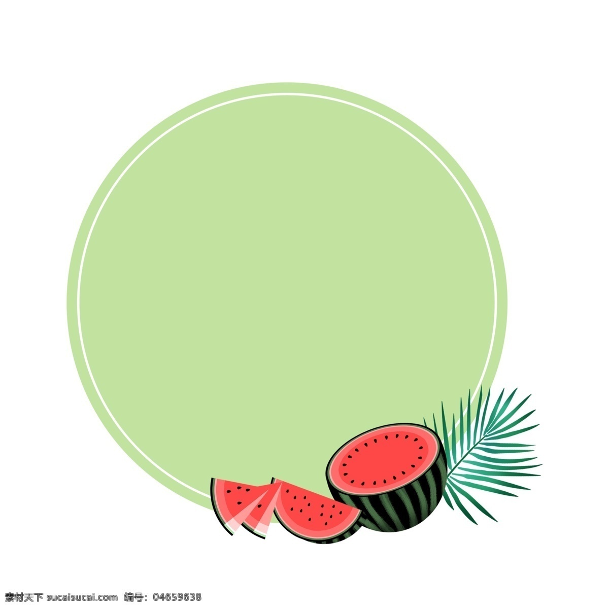 西瓜 圆形 边框 文本 框 水果 夏季 小清新 绿色 红色 叶子 圆形边框 文本框 西瓜边框