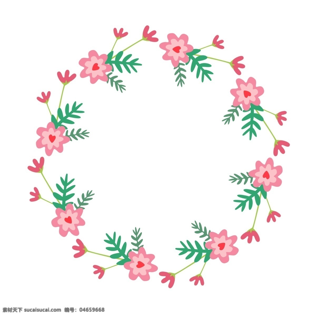 圆形 粉色 花朵 花环 圆形花环 粉色花朵装饰 花卉 鲜花 绿色植物装饰 绿叶花环 创意边框 圆环装饰