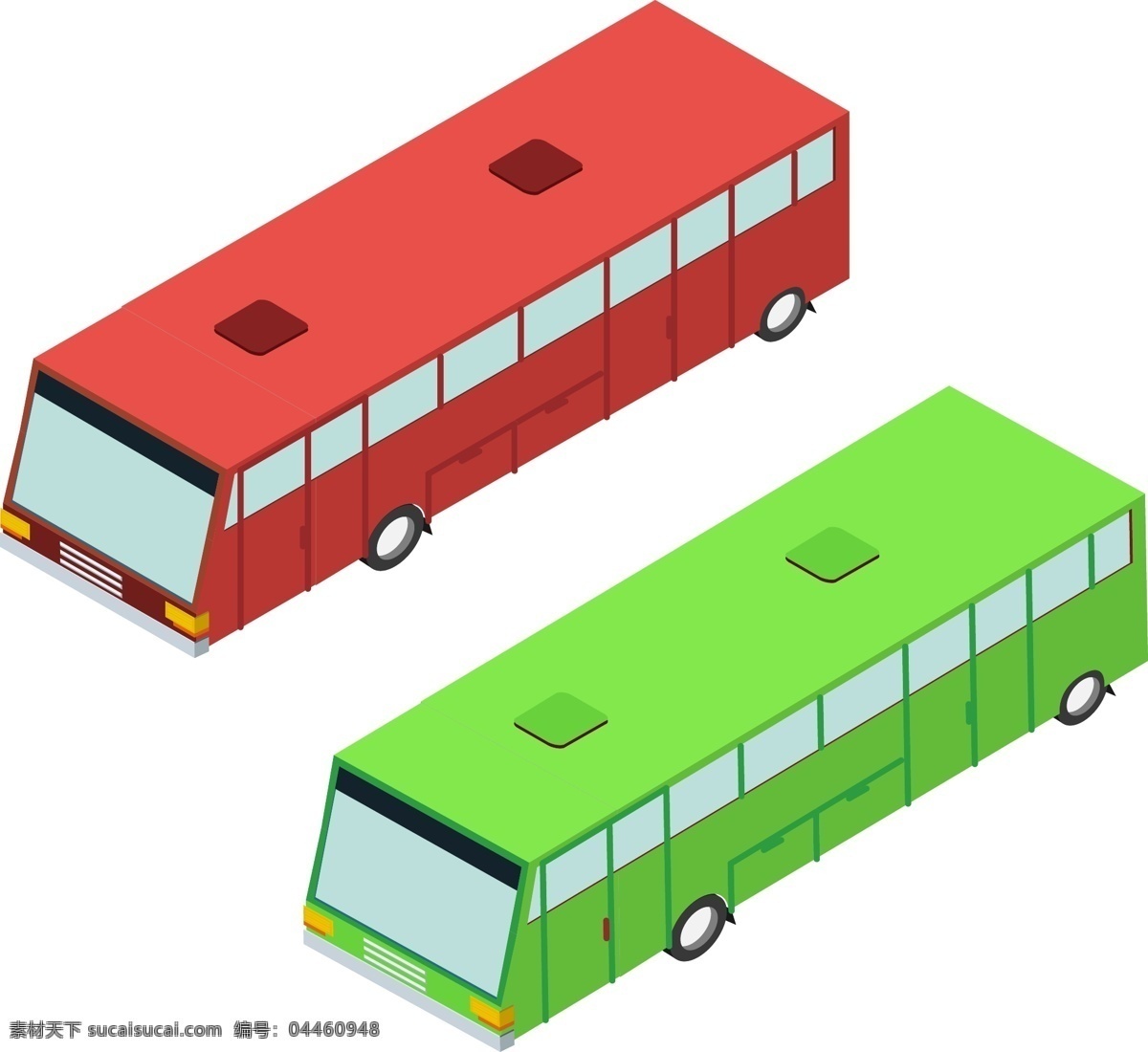 d 公交车 红 绿色 2.5d 红绿色 ai素材