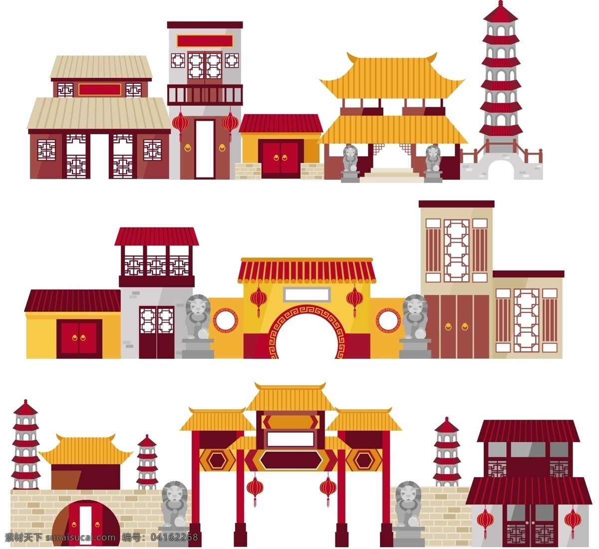 中国 建筑 矢量图 复古 中国古代建筑 多款可爱 复古风格 中国古建筑 可爱复古风格 中国古建筑图 建筑矢量素材