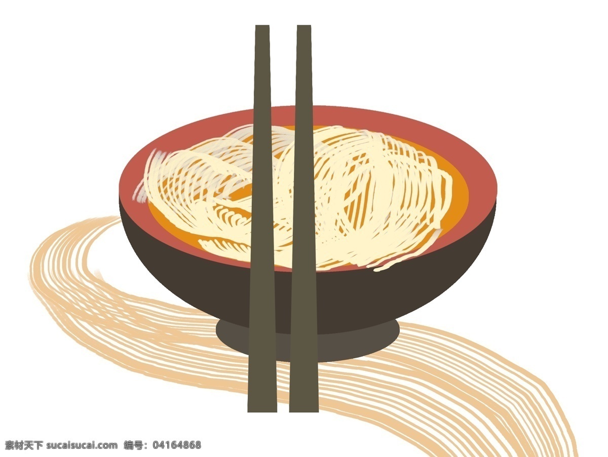 碗 热腾腾 面条 插图 煮熟的面条 一碗面条 热腾腾的面条 黑色筷子 一双筷子 纹理筷子 卡通图案 现代美食