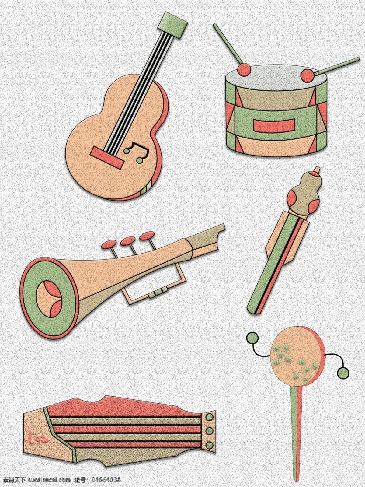 乐器 吉他 创意 鼓 元素 简约 卡通 可爱 装饰 图案 卡通简约 古筝 笛子 装饰图案