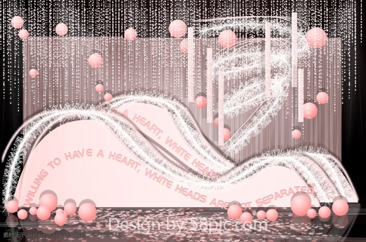 粉色 浪漫婚礼 效果图 简约 梦幻 吊顶 星球 气球 金属管 铁艺架 瀑布灯 迎宾区