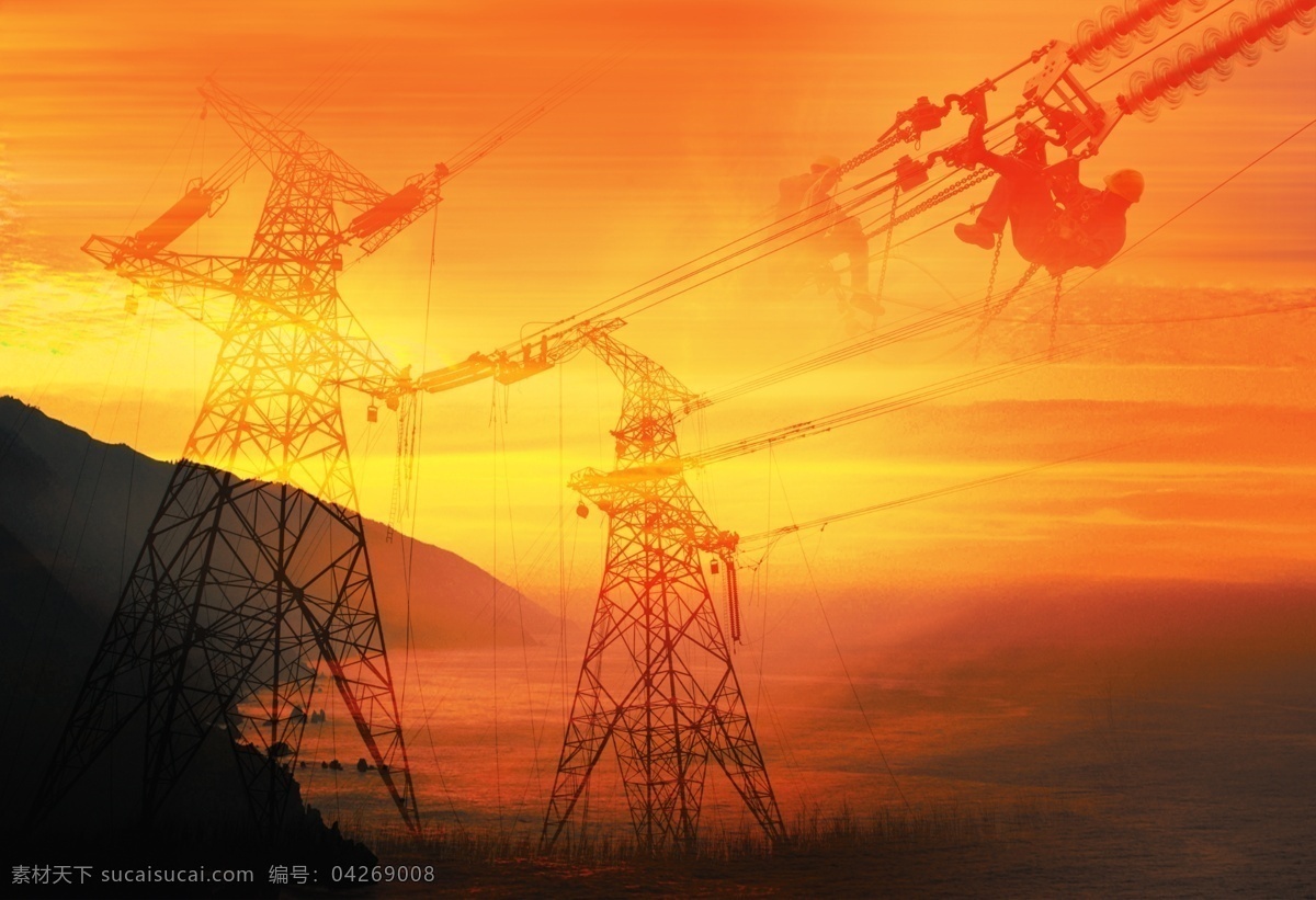 电网建设发展 电网 铁塔 线路 远山 天空 检修 线路安装 电力工人 源文件