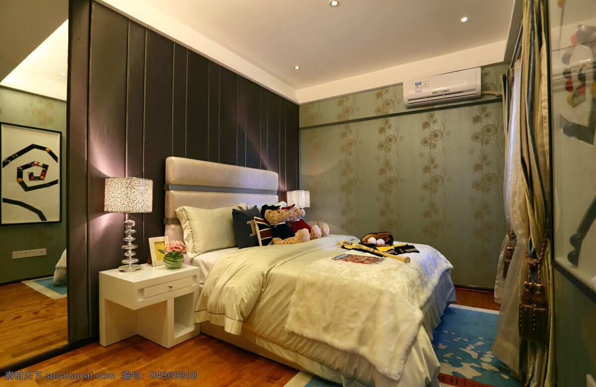 现代 时尚 卧室 深褐色 背景 墙 室内装修 效果图 褐色背景墙 卧室装修 木地板 白色柜子