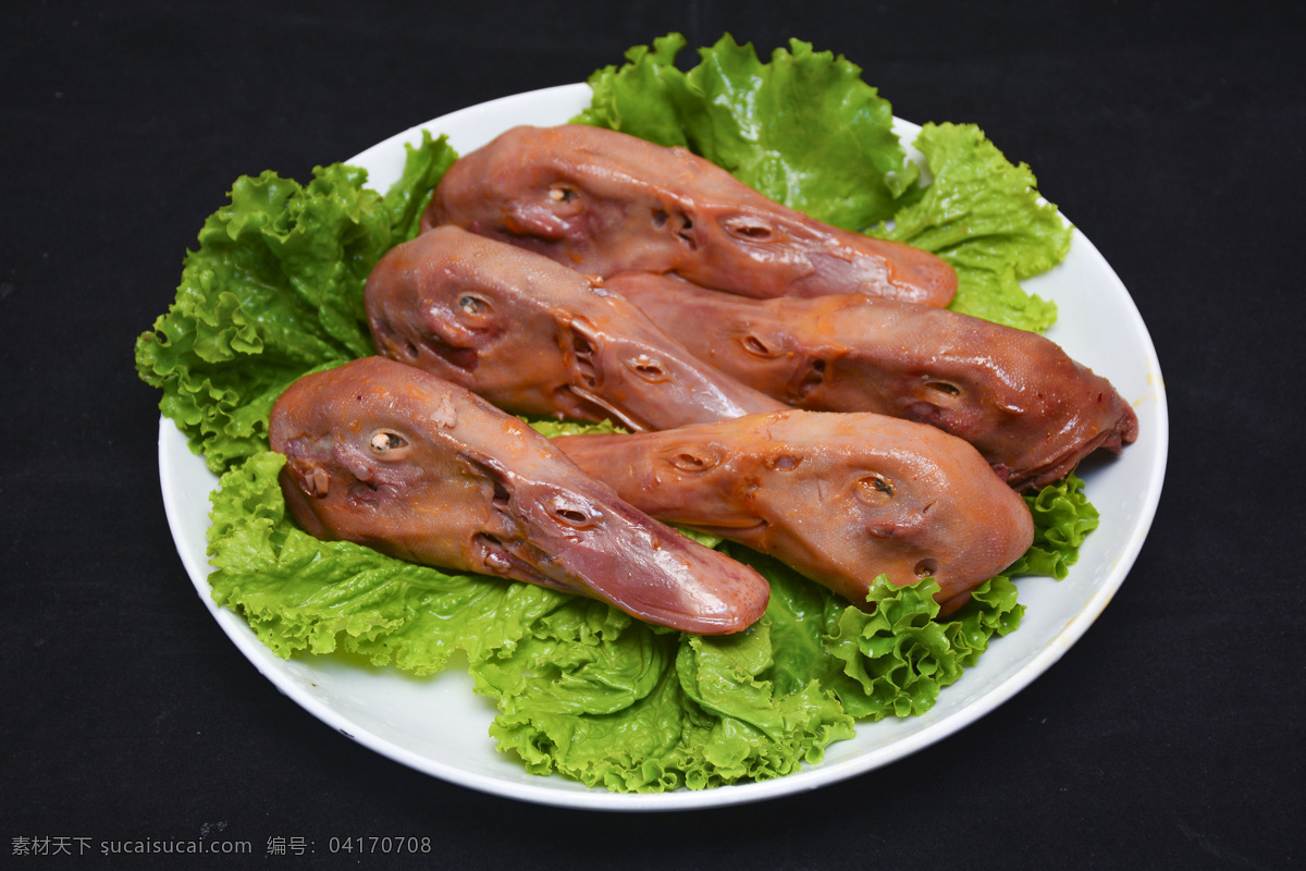 卤鸭头 盘子 青菜 酱鸭头 小吃 餐饮美食 传统美食