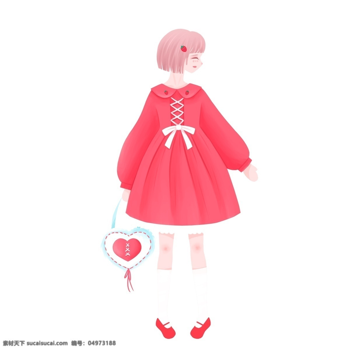清新 日 系 一个 可爱 萝 莉 手绘 日系 女孩 卡通 唯美 萝莉 人物设计 插画元素