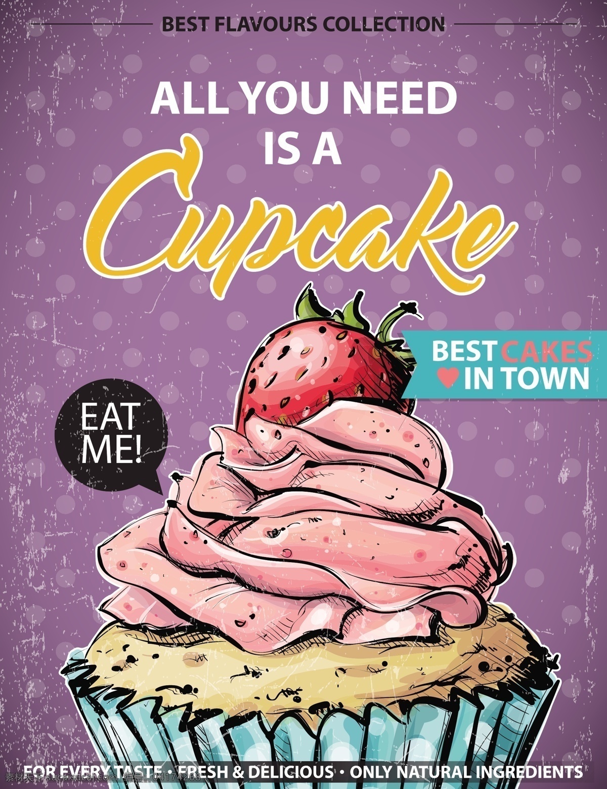 复古 草莓 纸杯 蛋糕 海报 矢量图 纸杯蛋糕 销售 甜品