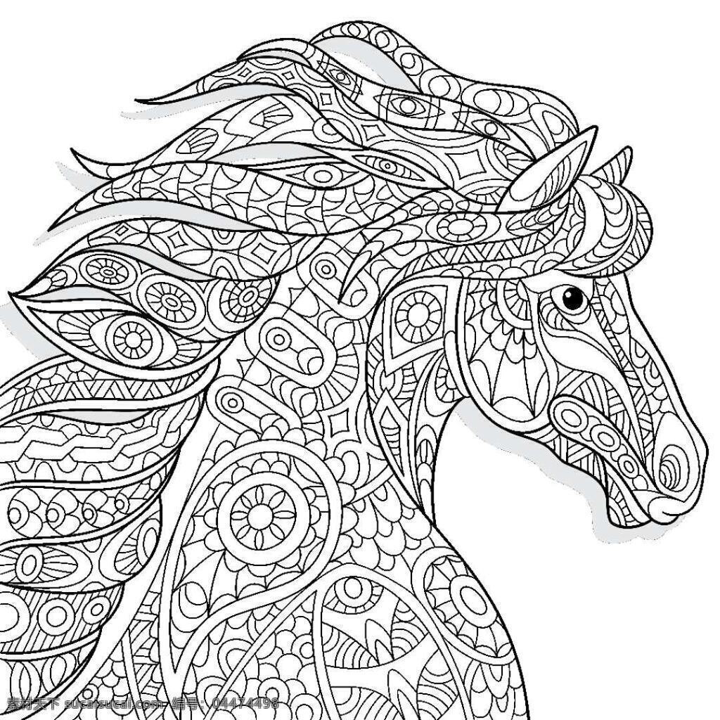 马创意涂色 动物 马 创意涂色 彩铅 美术 生物世界 野生动物