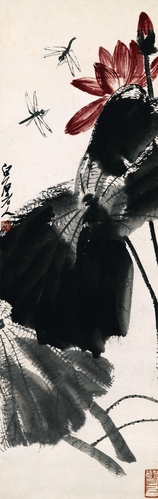 红荷蜻蜓 国画 齐白石 蜻蜓 荷花 荷韵 红荷 绘画书法 文化艺术 花卉 草虫