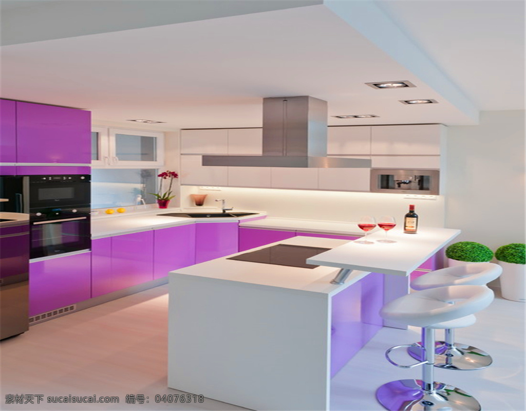 紫色 橱柜 厨房 吧台 家装 效果图 家装设计 装修效果图 室内设计 家居装潢 室内装潢 室内效果图 室内装修 实景效果 设计效果
