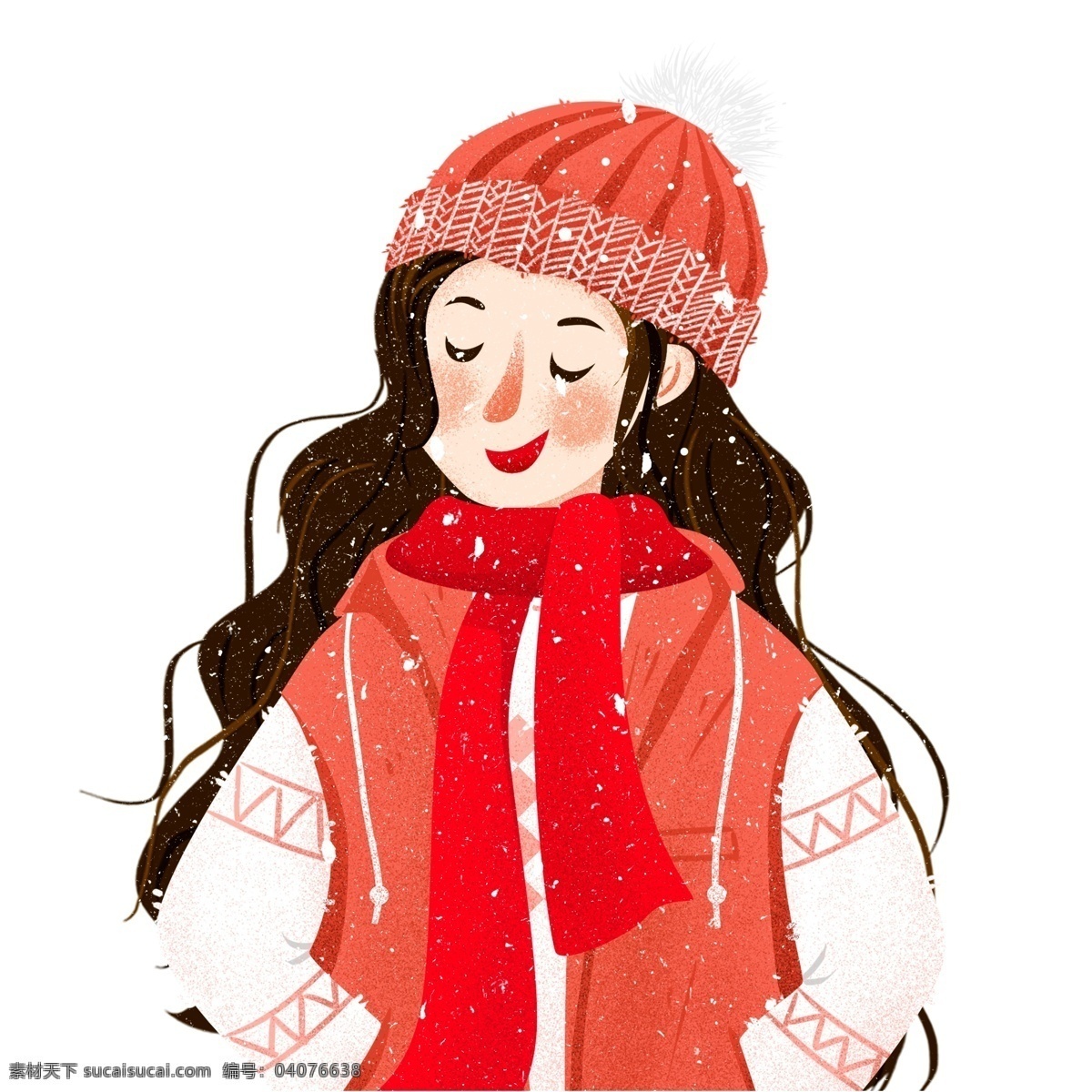 卡通 可爱 手 插 口袋 女孩 商用 元素 人物 冬季 雪花 少女 手插口袋