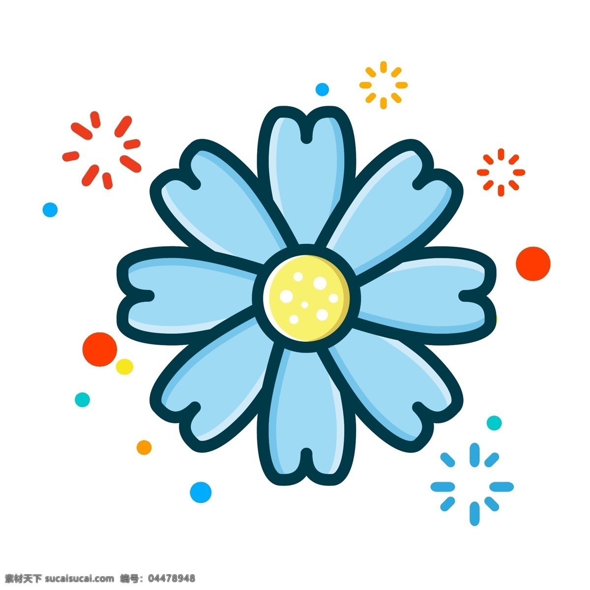 mbe 卡通 手绘 蓝色 花朵 植物 可爱 花卉 矢量