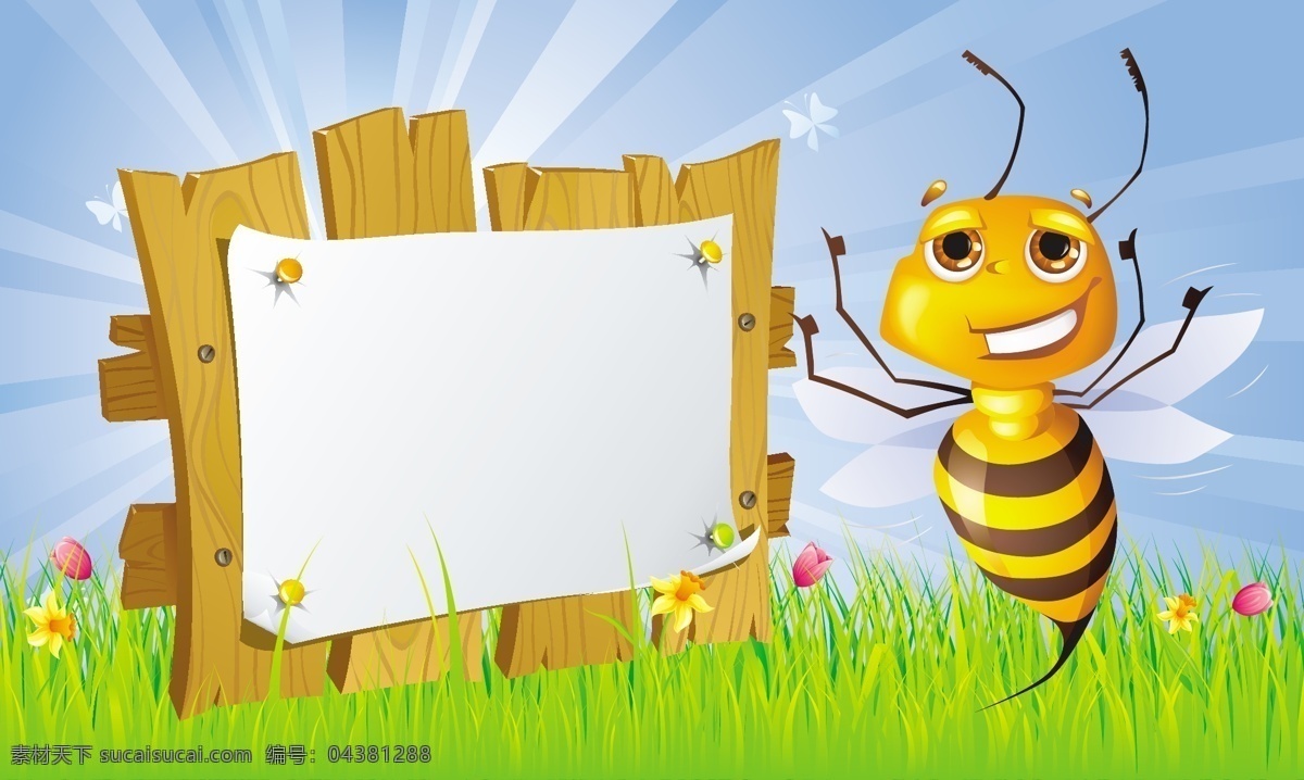 可爱 小 蜜蜂 背景 模板下载 草丛 木板 卡通 餐饮美食 生活百科 矢量素材 白色
