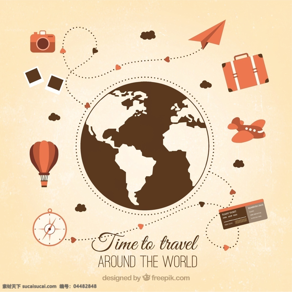 世界各地 旅游 复古 元素 背景 老式 旅行 世界 飞机 平板 气球 指南针 复古背景 平面设计 度假 白色