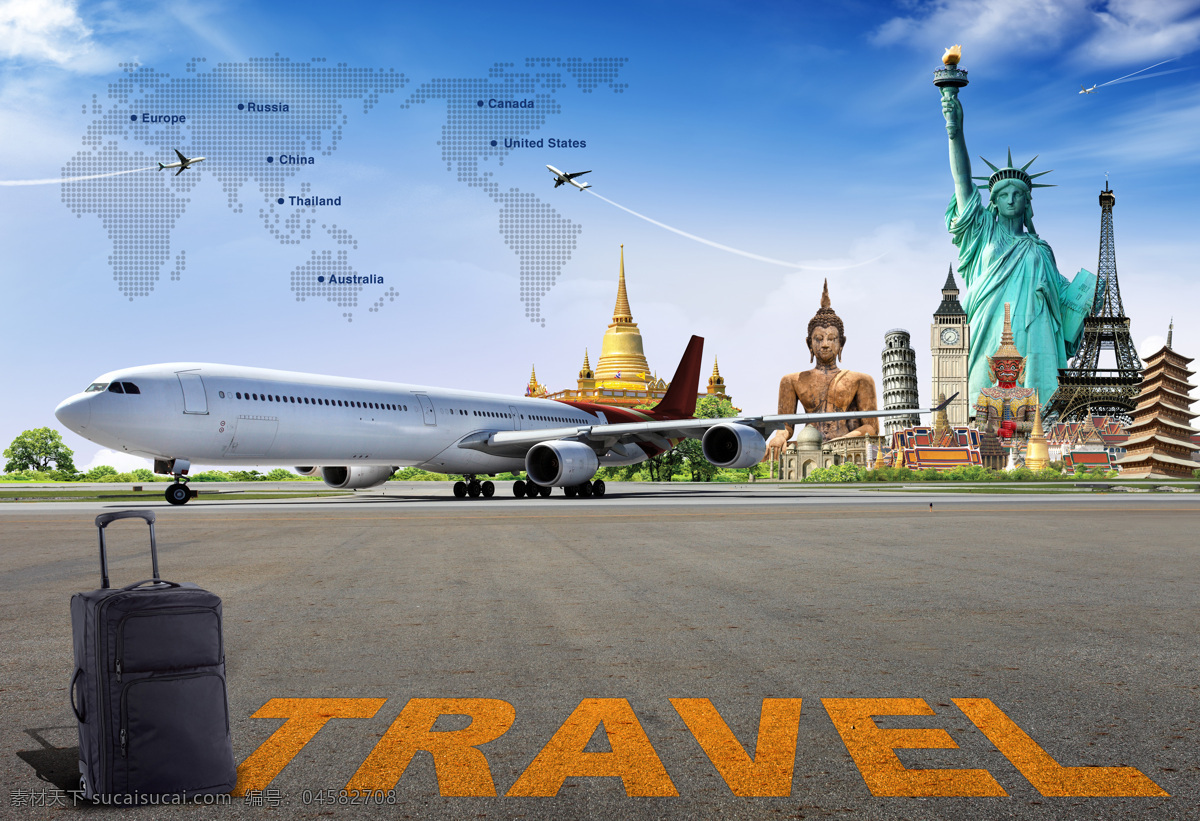 飞机 建筑 风景 行李箱 玉盘 自由女神像 泰国风景 埃菲尔铁塔 旅游 旅行主题 其他类别 生活百科